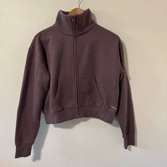 Aritzia Tops - Aritzia TNA Cozy Fleece Boyfriend Zip Up Sweatshirt Dusty Purple Cropped-2XS